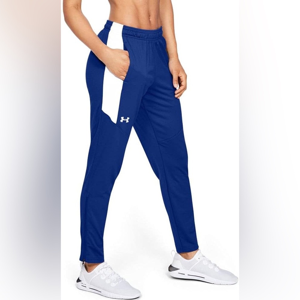 Under Armour Rival Knit Track Pants Royal Blue Joggers White Colorblock UA XXL
